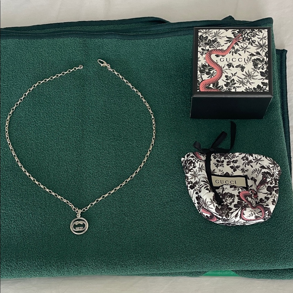 Authentic Gucci Silver Chain Necklace with Round Pendant